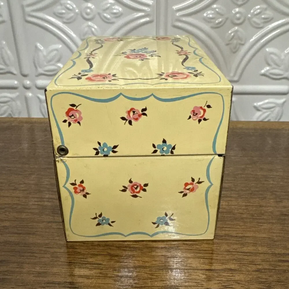 Vintage Tin Metal Recipe Box by Stylecraft Addresses Pattern No. 806 Cottagecore